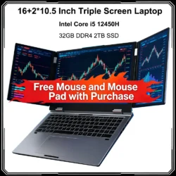 16+2*10.5 Inch Triple Screen Laptop Intel Core I5 12450H 32GB RAM 2TB Notebook Fingerprint/Face Recognition Unlocking Office PC