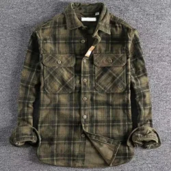 Spring Autumn Men's Plaid Long Sleeve Shirt Japanese Vintage Fashion Comfortable Corduroy Artistic Trendy Classic Shirts Tops