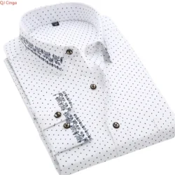 Spring Men's White Floral Long-Sleeve Shirt, Single-Breasted Polka Dot Print Decorative Shirts, Asian Sizes M-5XL. New 2026