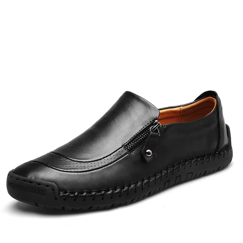 Handmade Men Casual Shoes Outdoor Leather Shoes Soft Sole Zipper Men Shoes Slip on Driving Shoe High Quality Breathable Loafers - Image 7