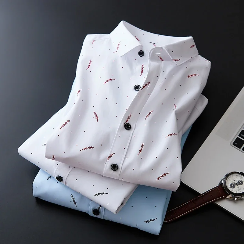 Feather Print Men Casual Shirt 2020 Spring Autumn Long Sleeve Slim Business Shirt High Quality Formal Office Buttons Shirt Homme - Image 3