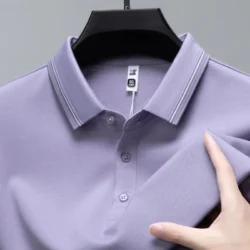 Men's Monochrome Polo Shirt, Young Long-Sleeved Golf Shirt, Sweat-Absorbent, Breathable, Quick-Drying, Slim Fit, Cotton Wool