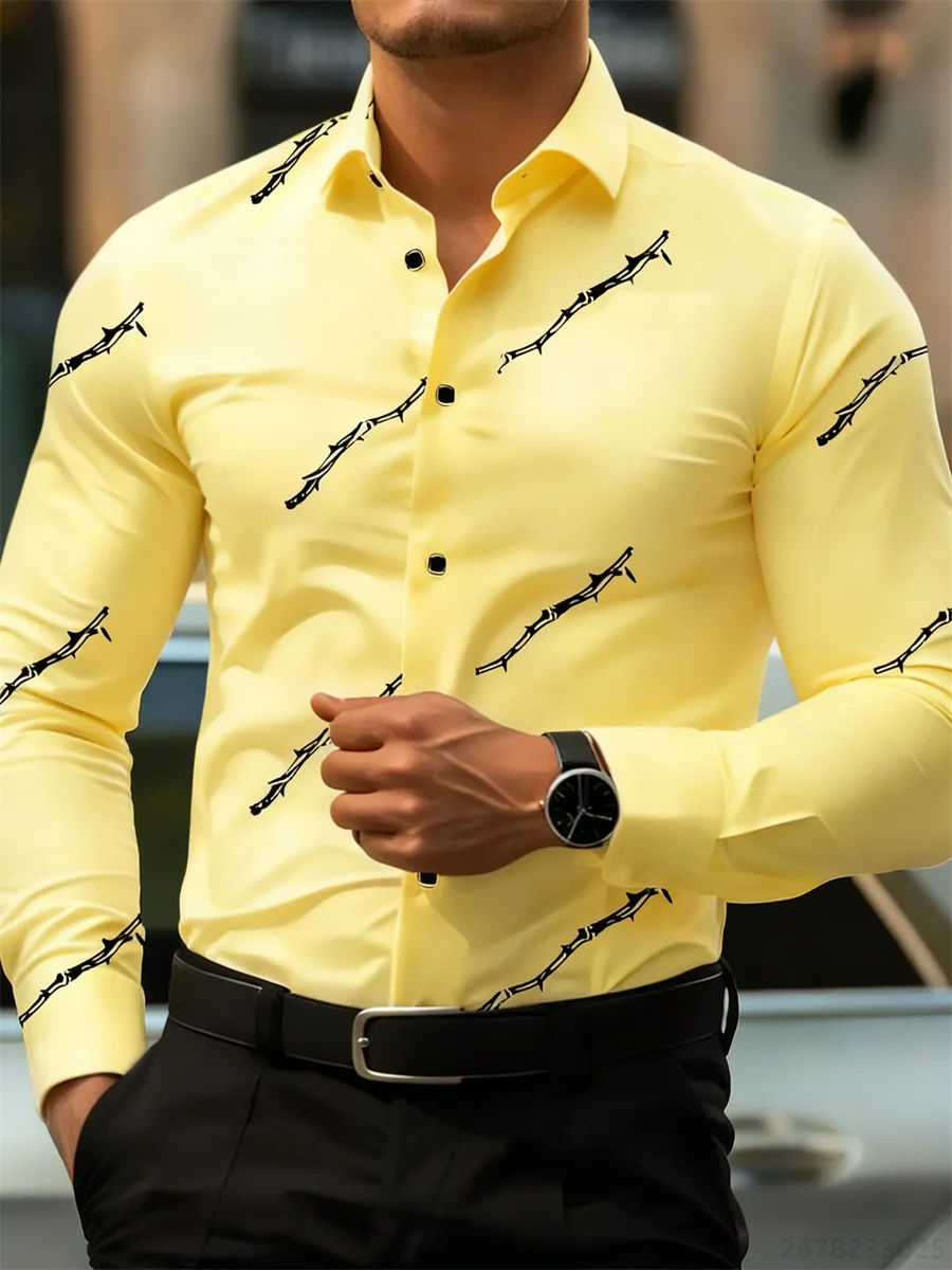 Men's personalized thorn print long-sleeved shirt. Business casual style, fashionable design, versatile and non-iron shirt. - Image 13