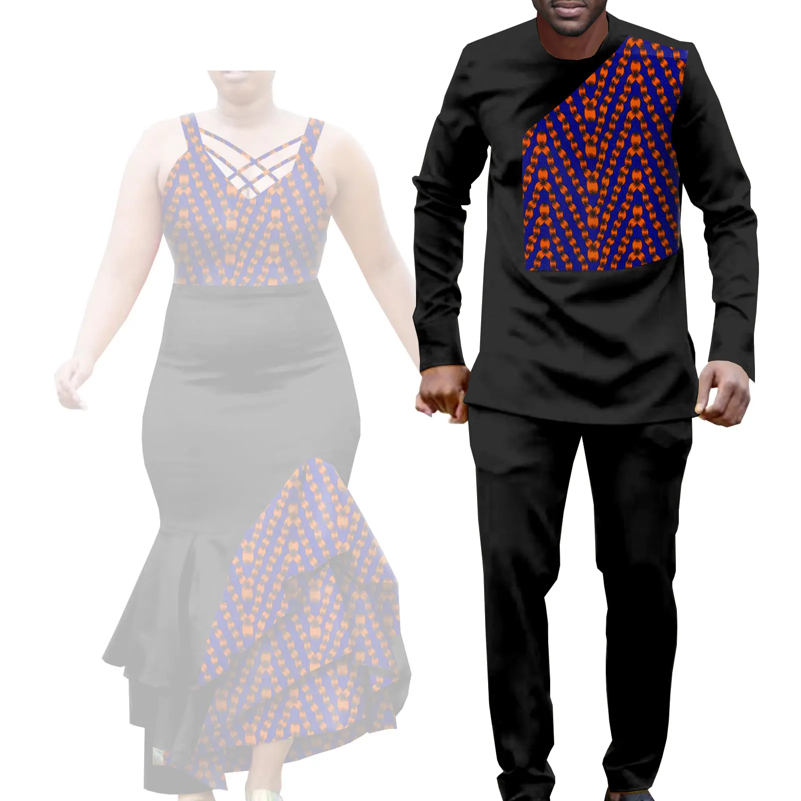 African Clothes for Couple Print Long Dresses for Women Dashiki Men Outfits Shirts and Pants 2 Piece Sets for Wedding A21C005 - Image 26