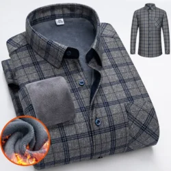 Autumn Winter Thicken Fleece Shirts For Men Business Plaid Shirt Long Sleeve Warm Clothes Male Single Pocket Classic Check Shirt
