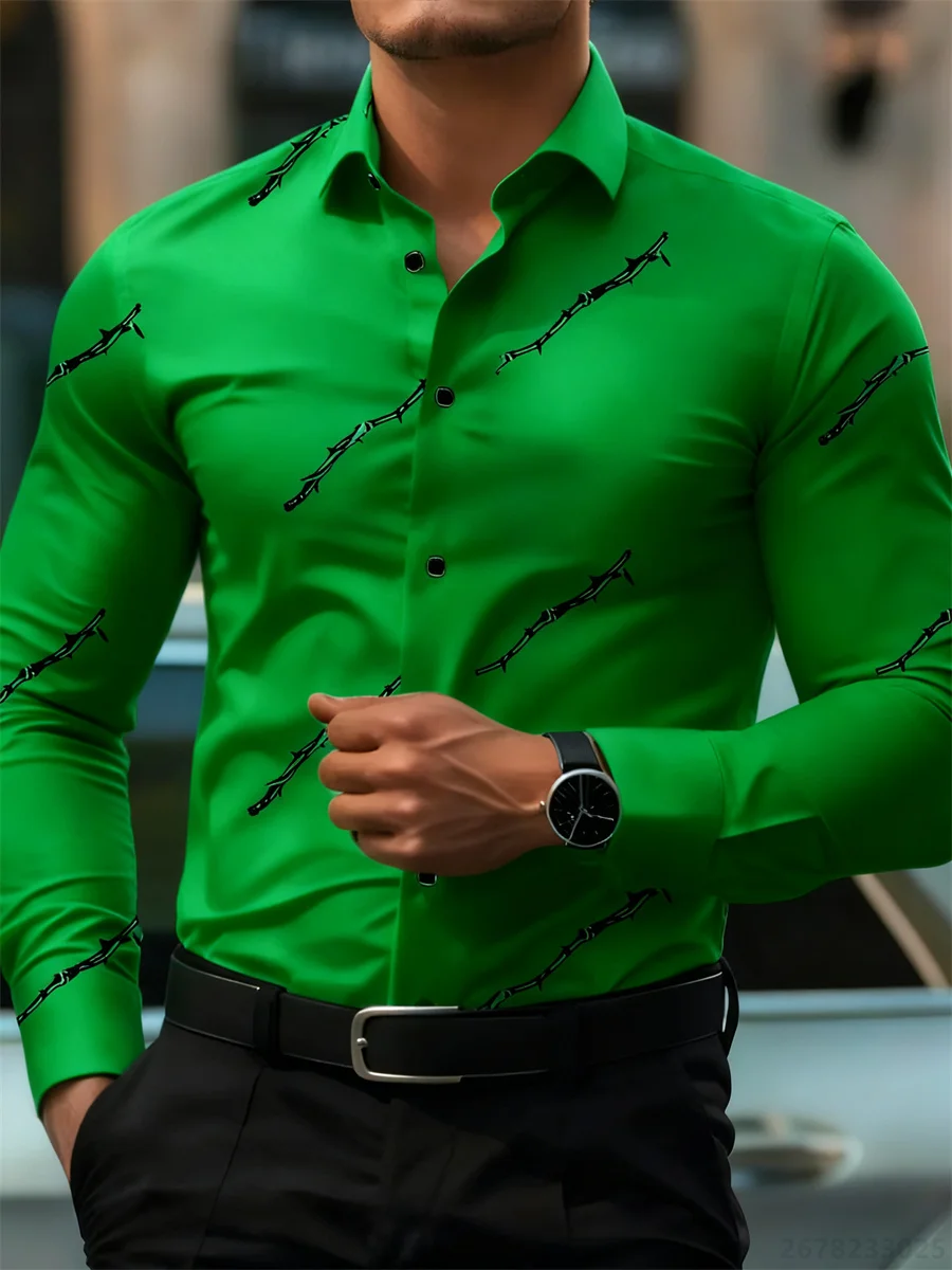 Men's personalized thorn print long-sleeved shirt. Business casual style, fashionable design, versatile and non-iron shirt. - Image 17