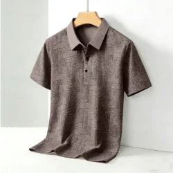 Casual Men's Polo Shirts Geometric Print Contrast Collar Short Sleeve Breathable Summer Daily Wear