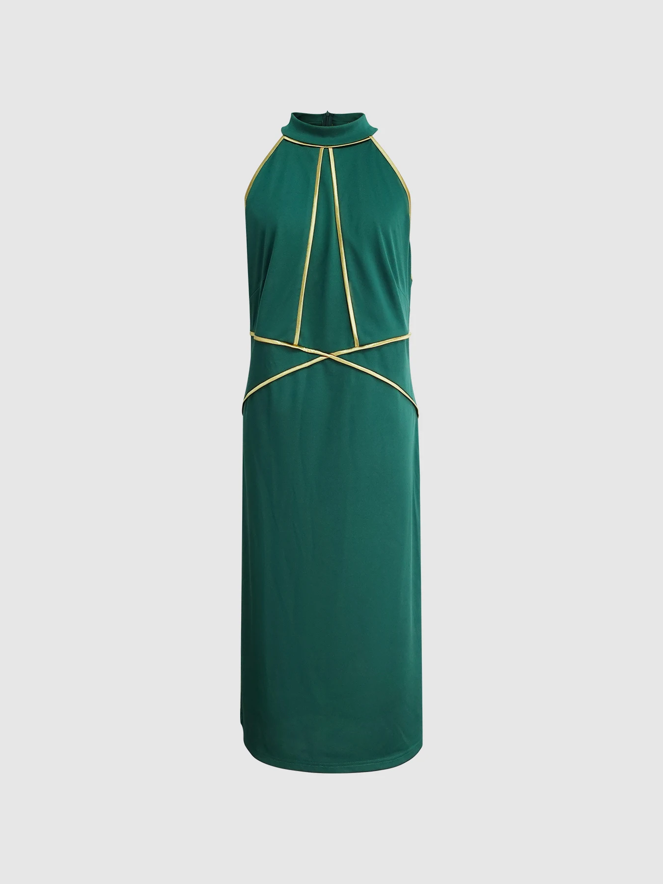 Plus Size Women's Dress Halter Neck Sleeveless Gold Trim Solid Fitted Dress Elegant Dress Spring Summer Chic Dress Party Dress - Image 7