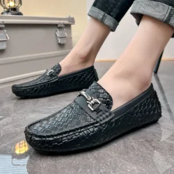High Quality Men Loafers Fashion Leather Men Casual Shoes Slip on Flats Comfortable Boat Shoes Lightweight Walking Driving Shoes