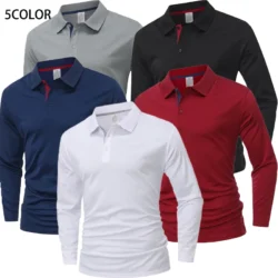 Men's Long Sleeve Polo Shirt Quick Dry Breathable Sports T‑Shirt Casual Golf Polo Shirts Work Wear Pullover Lapel Tops for Outdo