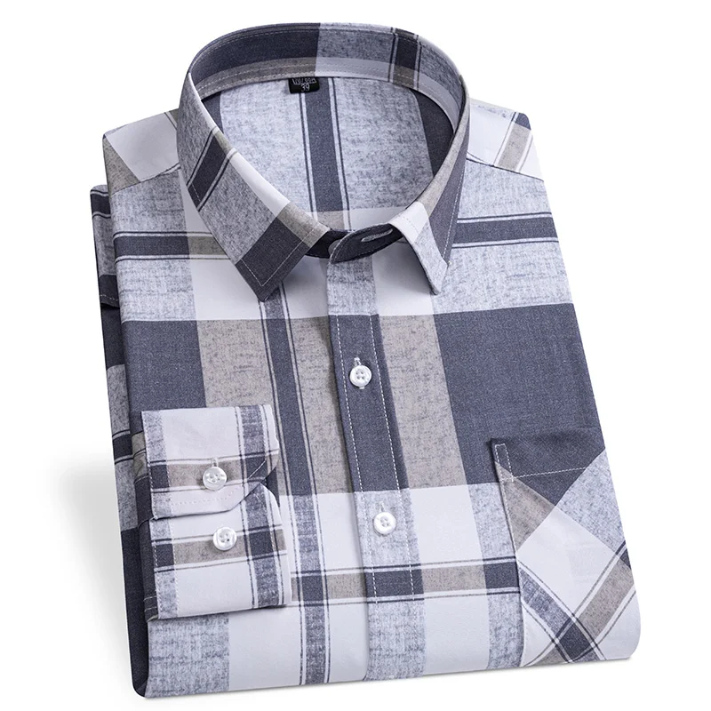 New Plaid Shirts For Men Long Sleeve Non-iron Anti-wrink Fashion Seasons Thin Easy Care Soft Smart Slim Fit Business Dress Shirt - Image 9