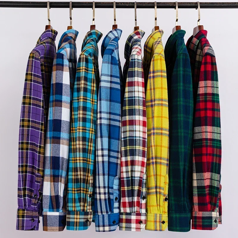 Autumn Winter Standard-Fit Thick Flannel Plaid Shirts for Men Long Sleeve Pure Cotton Shirt Patch Pocket Design Streetwear - Image 2