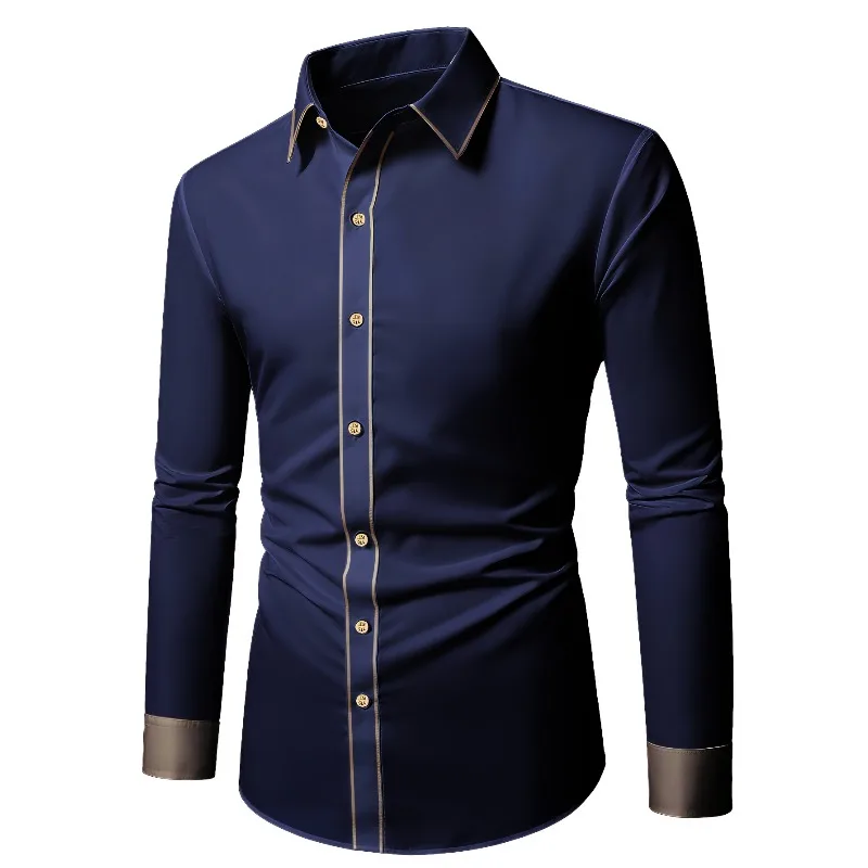 2025 New Men Patchwork Shirt Fashion Long Sleeve Smart Casual Four Season Man Micro Elastic Shirts - Image 2