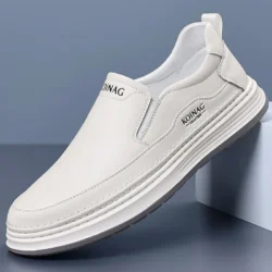 Spring New Men's Comfortable Top Layer Cowhide Casual Leather Shoes Fashion Brand Men's Round Head Breathable Business Loafers