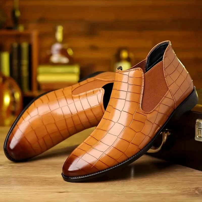 Men's Chelsea Boots Luxury Pointed-toe Ankle Boots Men Trendy High Quality Leather Shoes Business Dress Boots Big Size Men Shoes - Image 7
