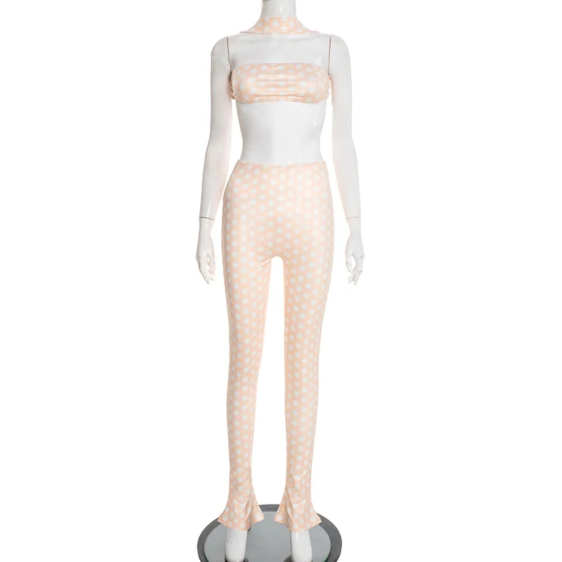 FAGADOER Fashion Polka Dot Print Two Piece Sets Women Sleeveless Backless Tube And Skinny - Image 9
