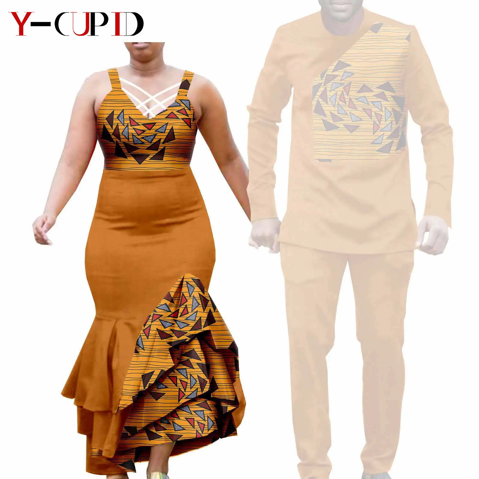 African Clothes for Couple Print Long Dresses for Women Dashiki Men Outfits Shirts and Pants 2 Piece Sets for Wedding A21C005 - Image 14