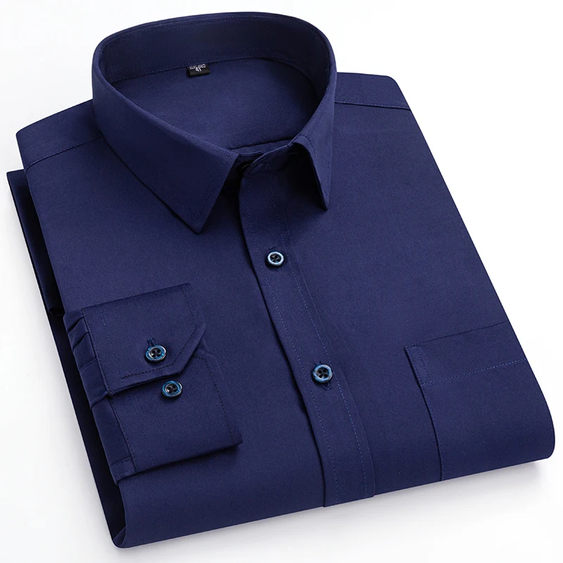 2023 Solid Color Foursided Stretch Long-sleeved Shirt Spring And Autumn Square Collar Business Casual Versatile New Men Clothing - Image 21
