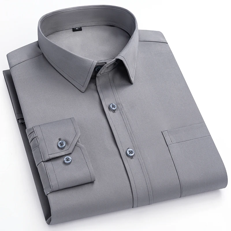 2023 Solid Color Foursided Stretch Long-sleeved Shirt Spring And Autumn Square Collar Business Casual Versatile New Men Clothing - Image 12