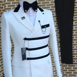White Wedding Men Suits Slim Fit Peak Lapel Blazer Pants 2 Piece Formal Business Groom Wear Tuxedos Costume Homme