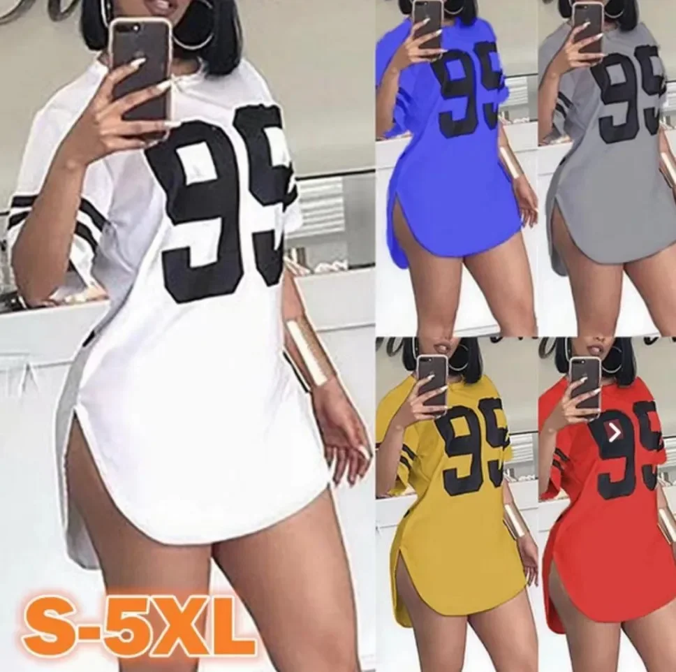 95 Pattern Print T-Shirt O-Neck Split Short Sleeve Sports Football Jersey Y2K Loose Oversized Street Retro Casual Tops - Image 2