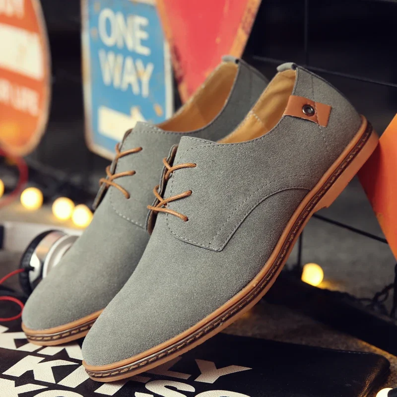2024 Spring Suede Leather Men Shoes Oxford Casual Shoes Classic Sneakers Comfortable Footwear Dress Shoes Large Size Flats - Image 4