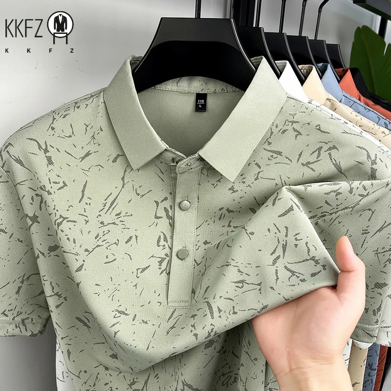 Men Classic Polo Shirt With Printed Pattern Short Sleeve Tops For Everyday Use And Semi Formal Occasions - Image 3
