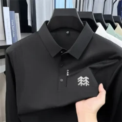 Men's Autumn Long Sleeved Polo Shirt Collar Offset Printing Breathable Mesh Design T-Shirt Sports and Casual Men's Clothing Top