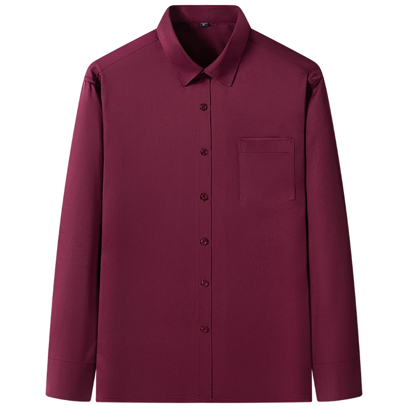 2023 Solid Color Foursided Stretch Long-sleeved Shirt Spring And Autumn Square Collar Business Casual Versatile New Men Clothing - Image 2
