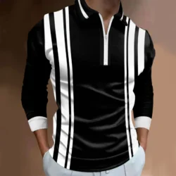 New Fashion Striped Men's Polos T-Shirts Long Sleeve 3D Printed Street Male Zippers POLO Tee 6XL Plus Size Casual Tops