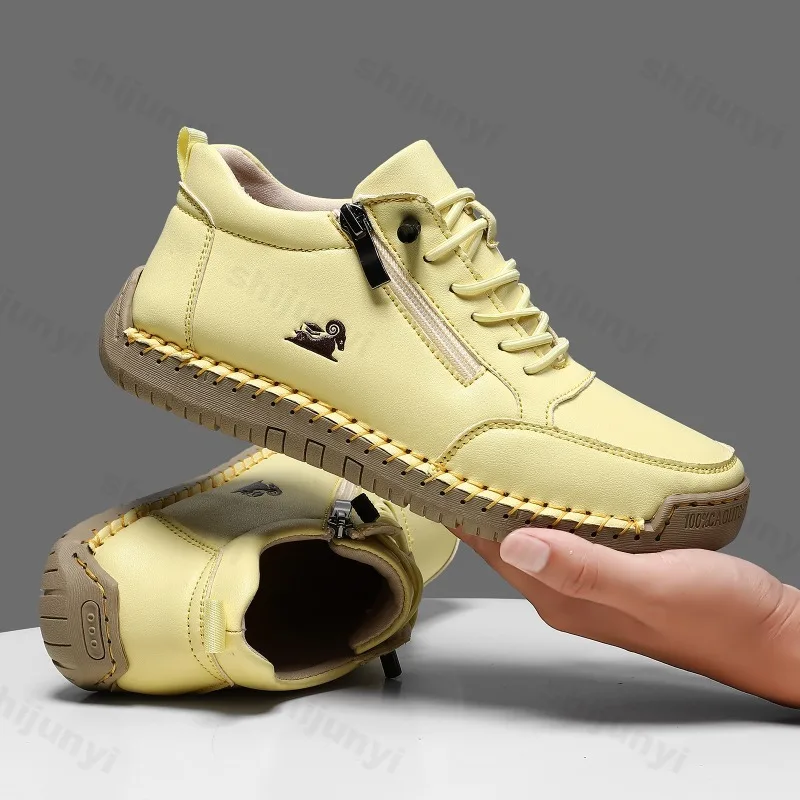 Women Sports Shoes 2026 New Outdoor Hiking Flat Bottomed Comfortable Casual Driving Shoes Soft Sole Zipper Fashion Leather Shoes - Image 2