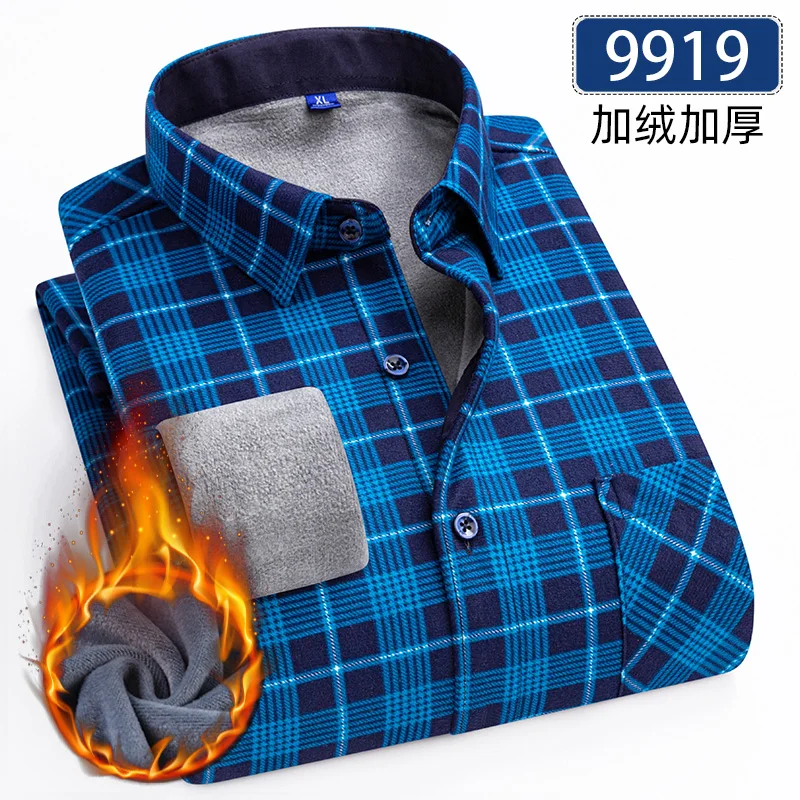 Autumn Winter Thicken Fleece Shirts For Men Business Plaid Shirt Long Sleeve Warm Clothes Male Single Pocket Classic Check Shirt - Image 9