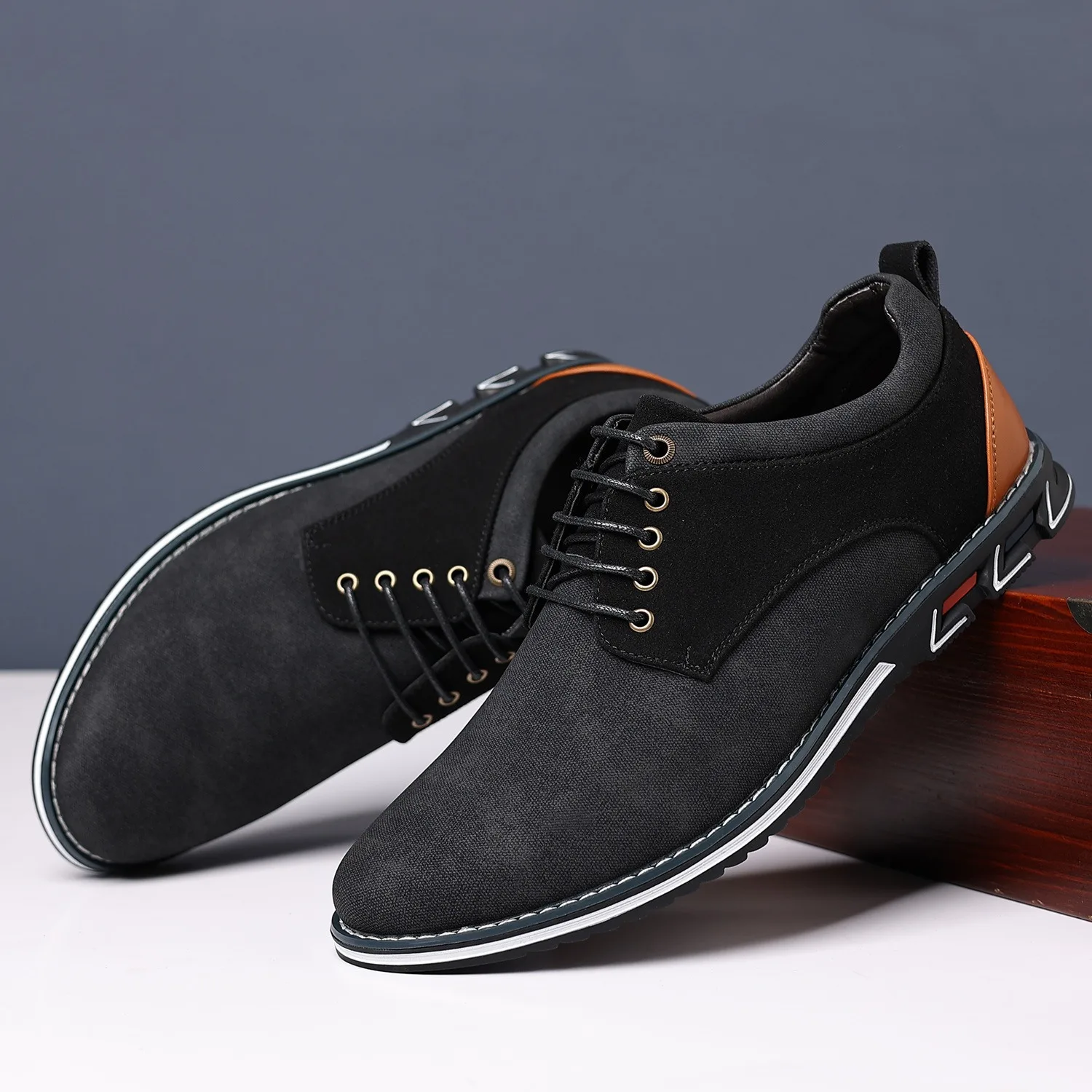 Men's Casual Derby Shoes Big Size Breathable Leather Lace Up Round Toe Comfortable Non-Slip Business Outdoor Walking Footwear - Image 3