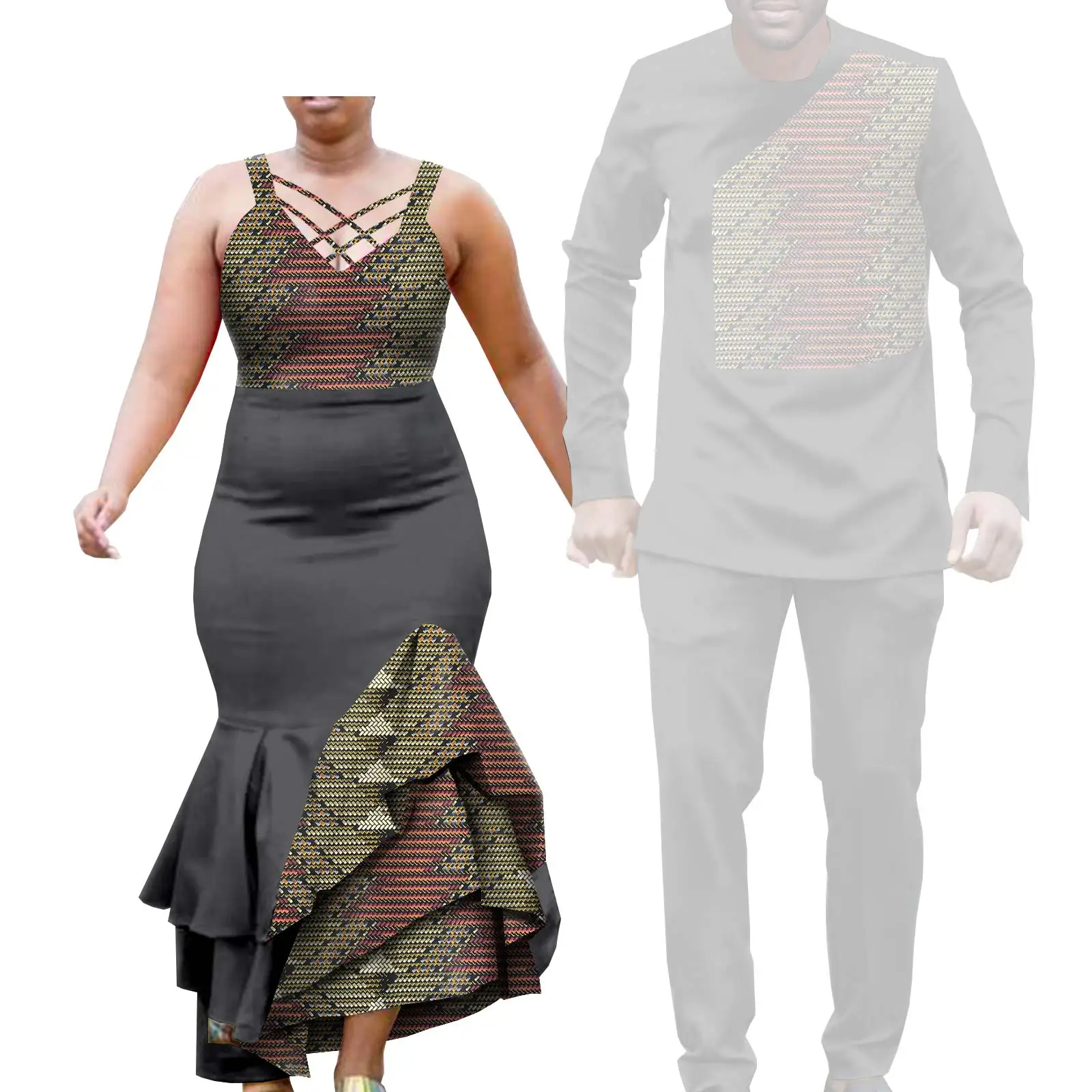 African Clothes for Couple Print Long Dresses for Women Dashiki Men Outfits Shirts and Pants 2 Piece Sets for Wedding A21C005 - Image 24