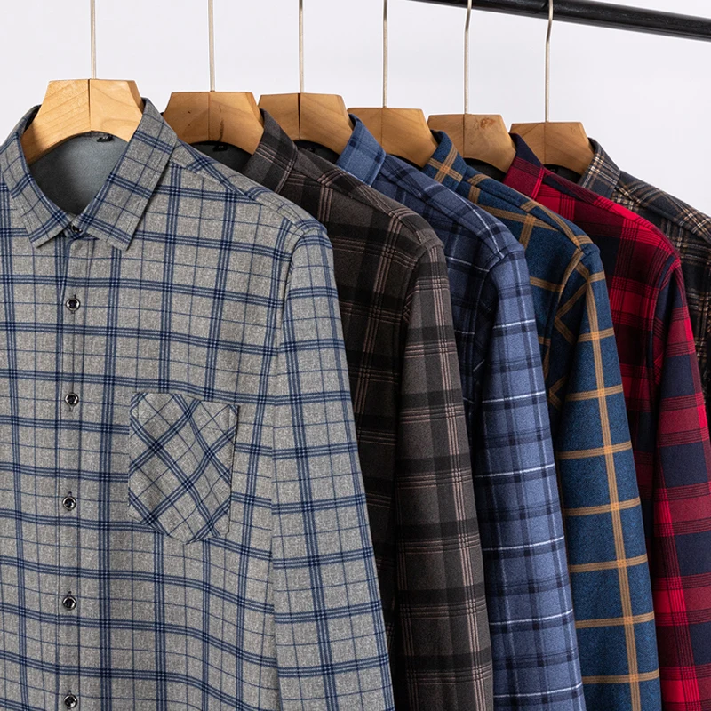 Autumn Winter Thicken Fleece Shirts For Men Business Plaid Shirt Long Sleeve Warm Clothes Male Single Pocket Classic Check Shirt - Image 6