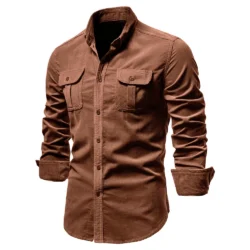 2021 New Single Breasted 100% Cotton Men's Shirt Business Casual Fashion Solid Color Corduroy Men Shirts Autumn Slim Shirt Men