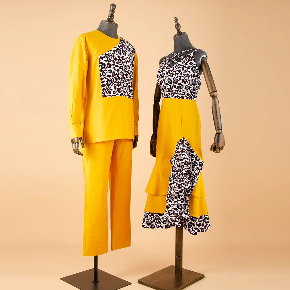 African Clothes for Couple Print Long Dresses for Women Dashiki Men Outfits Shirts and Pants 2 Piece Sets for Wedding A21C005 - Image 2