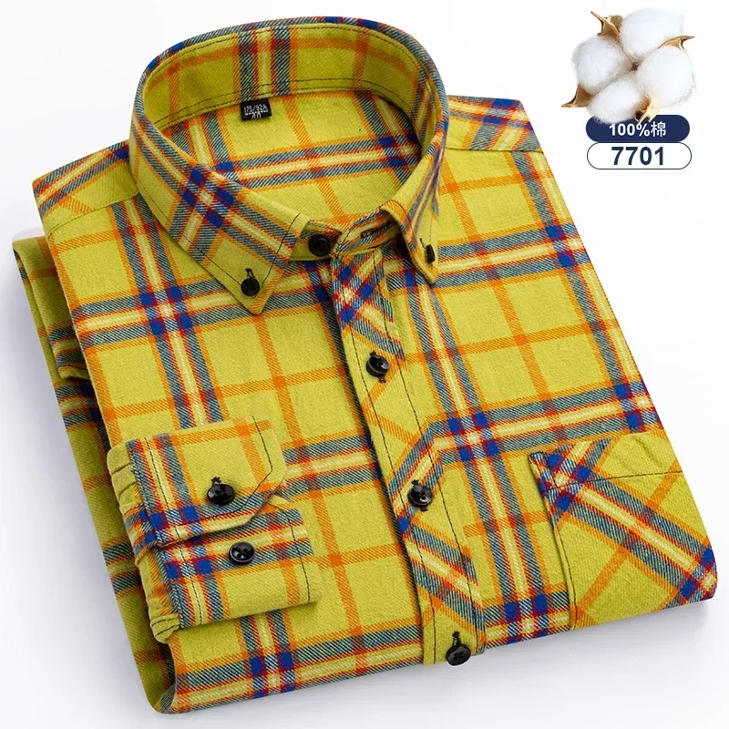 Autumn Winter Standard-Fit Thick Flannel Plaid Shirts for Men Long Sleeve Pure Cotton Shirt Patch Pocket Design Streetwear - Image 21