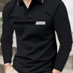 New winter/autumn men's long-sleeved polo shirt featuring street fashion and comfortable 3D letter print technique