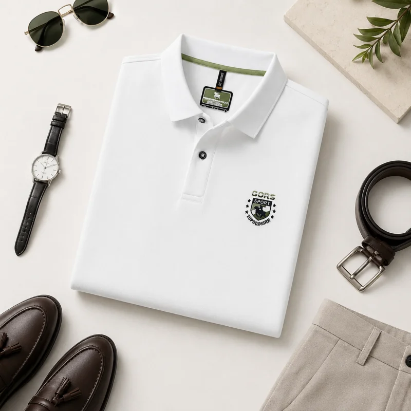 Men's Polo Shirt Short Sleeve Embroidered Pique Knit White Light Gray Breathable Casual Business Classic Summer Men's Clothing - Image 5