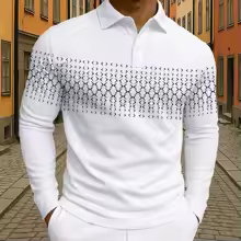 Men's Geometric 3D Print Long-Sleeve Polo Shirt