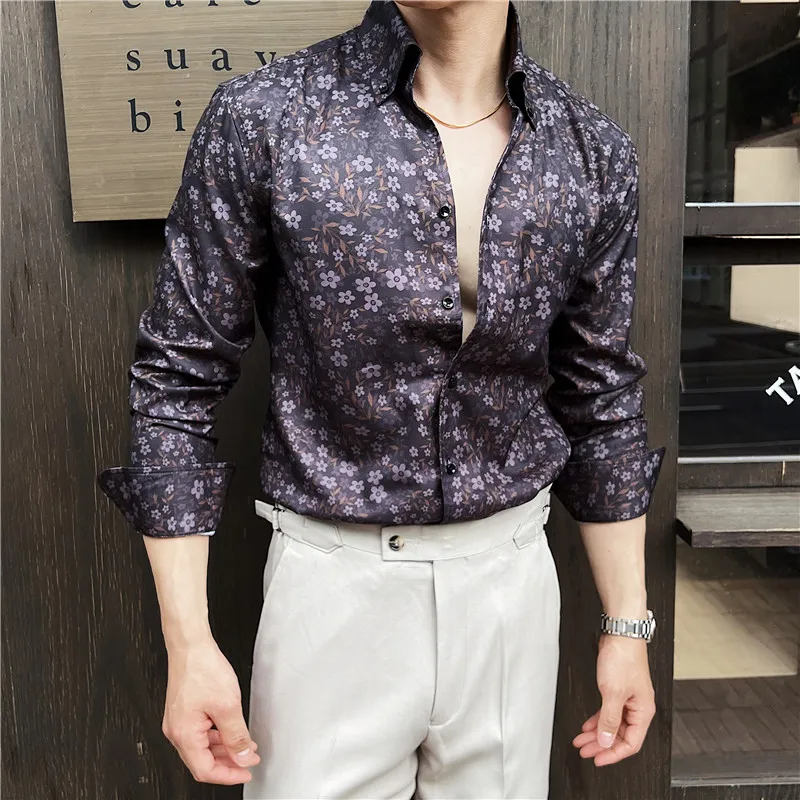 Men Printed Shirt 2025 Autumn Style British Style Long Sleeved V-neck Fashion Casual Slim Fit Shirt High-quality Men Clothing - Image 5
