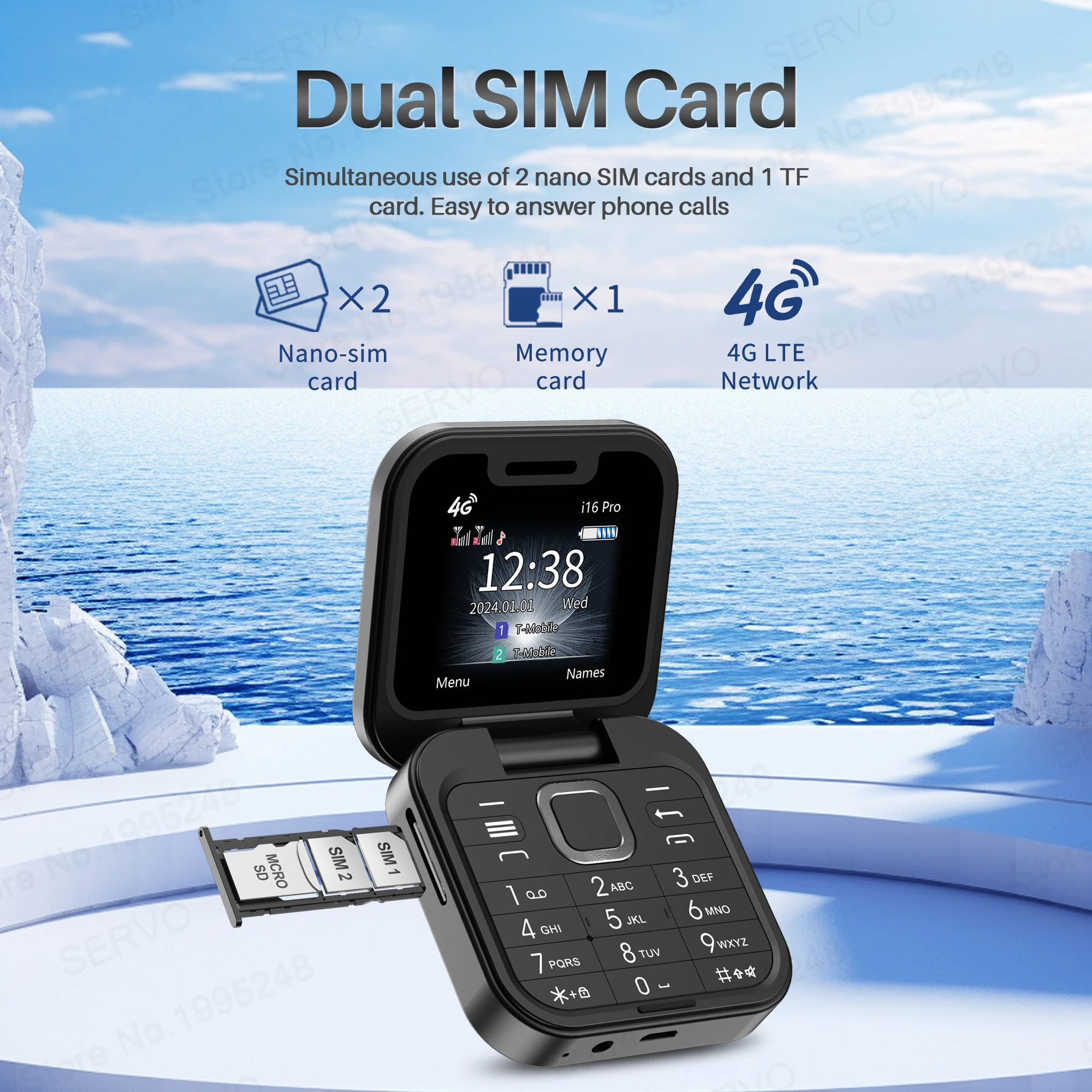 SERVO I16 Pro 4G LTE Mini Flip Mobile Phone Dual SIM Standby Call Recording Speed Dial FM Radio Blacklist Small Fold Cellphones - Image 3