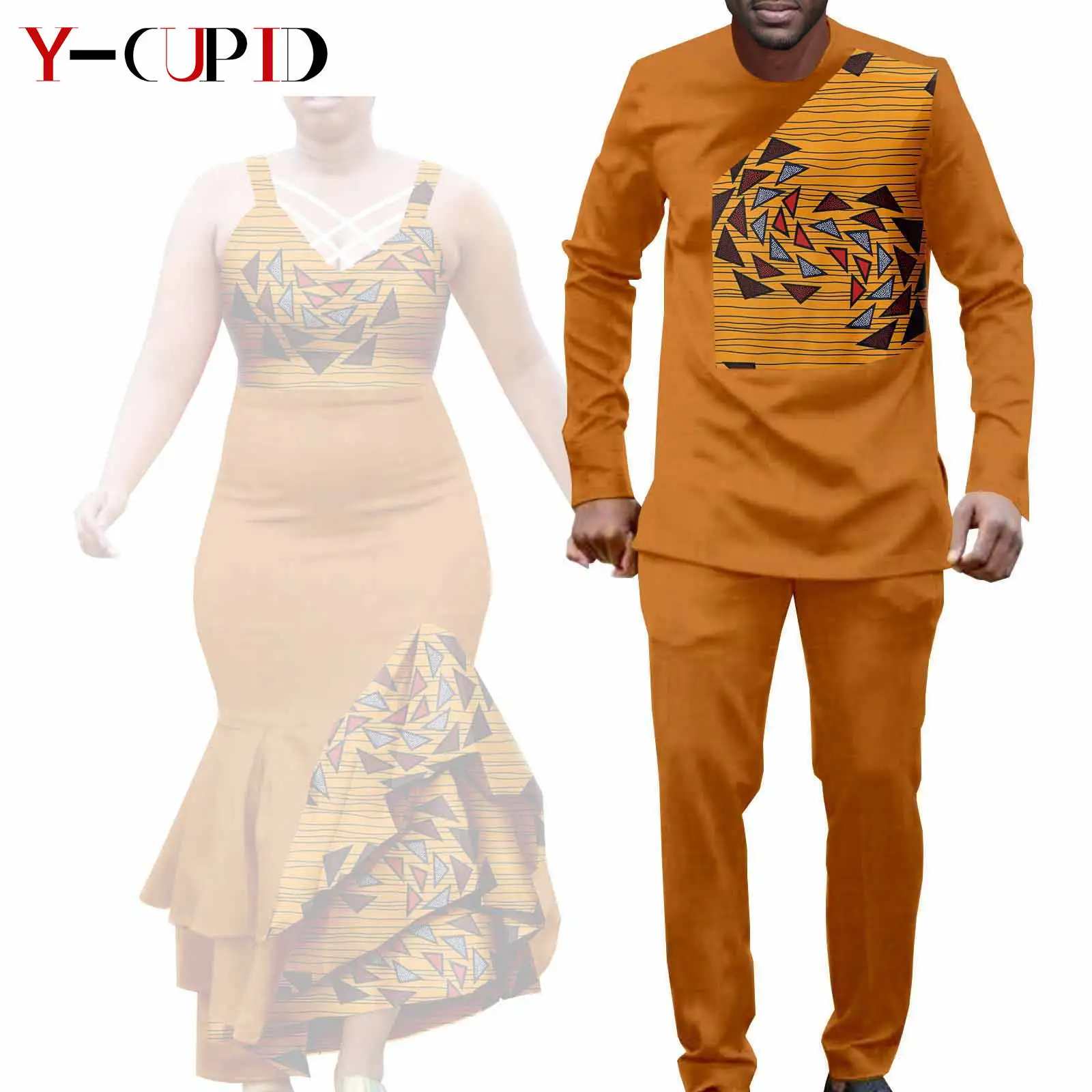 African Clothes for Couple Print Long Dresses for Women Dashiki Men Outfits Shirts and Pants 2 Piece Sets for Wedding A21C005 - Image 15