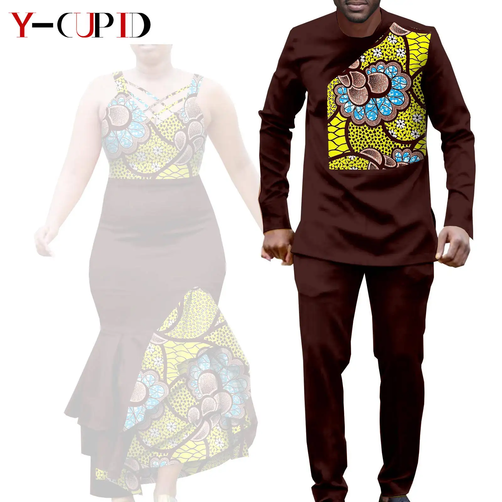 African Clothes for Couple Print Long Dresses for Women Dashiki Men Outfits Shirts and Pants 2 Piece Sets for Wedding A21C005 - Image 18