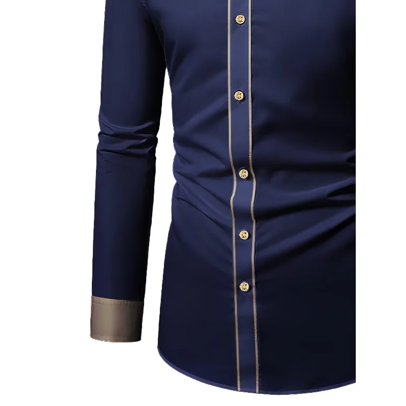 2025 New Men Patchwork Shirt Fashion Long Sleeve Smart Casual Four Season Man Micro Elastic Shirts - Image 5