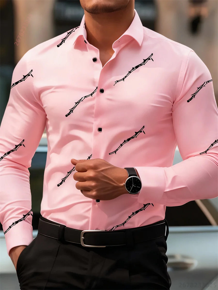 Men's personalized thorn print long-sleeved shirt. Business casual style, fashionable design, versatile and non-iron shirt. - Image 16