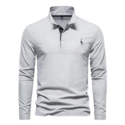 New Autumn and Spring Men's Long-Sleeved POLO Shirts with Turn-Down Collars: Full Cotton, Embroidered, Casual Sports Tops.