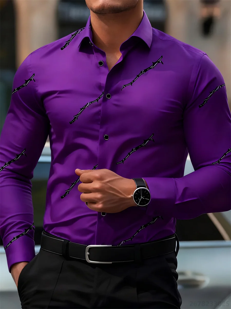 Men's personalized thorn print long-sleeved shirt. Business casual style, fashionable design, versatile and non-iron shirt. - Image 11