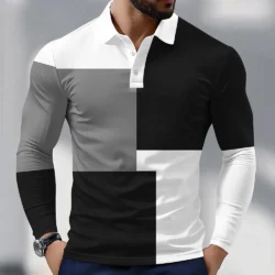 Men's Plaid Splicing Long Sleeve Polo Shirts Lapel Sports Leisure Outdoor Office Daily Wear Button Autumn Winter clothes for man